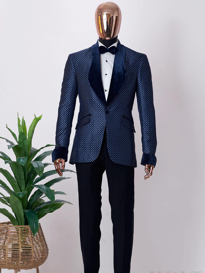 Gentleman Geo Print Velvet Lapel Blazer