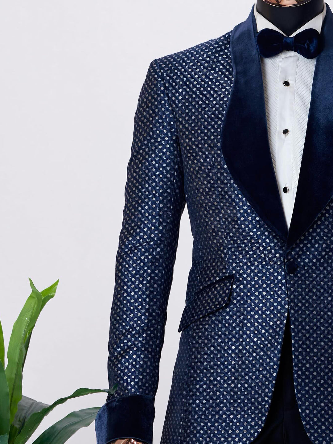 Gentleman Geo Print Velvet Lapel Blazer