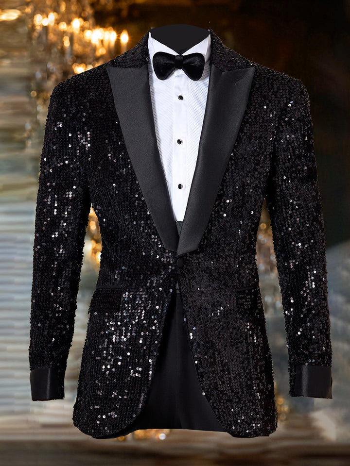 Gentleman Peak Lapel Sequins Blazer