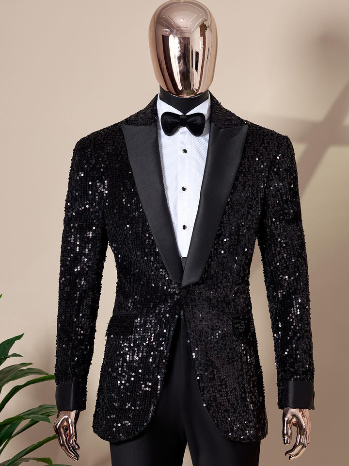 Gentleman Peak Lapel Sequins Blazer