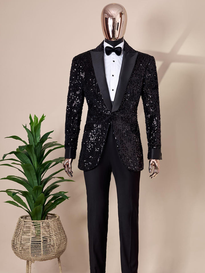 Gentleman Peak Lapel Sequins Blazer