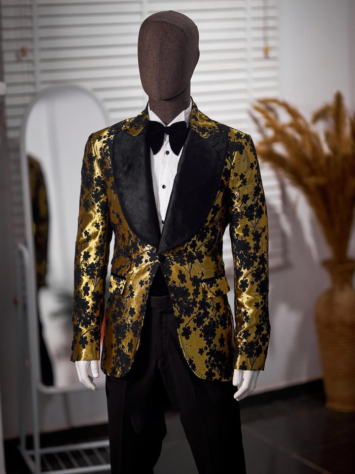 Gentleman Velvet Peak Lapel Floral Print Blazer