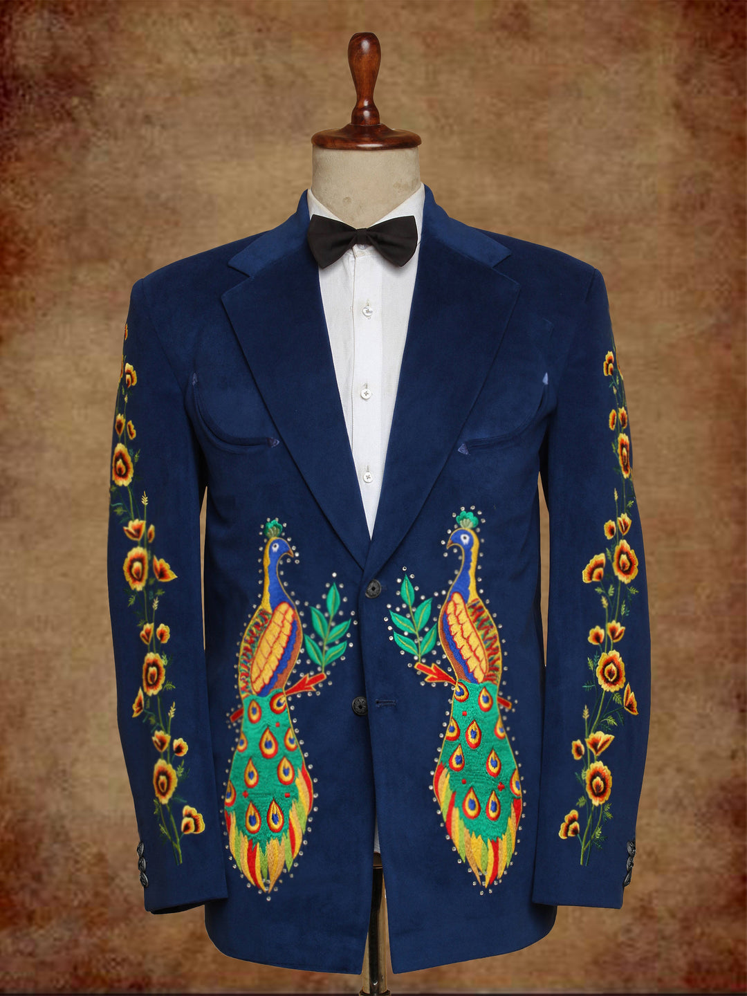 Retro Peacock Print Long Sleeves Blazer