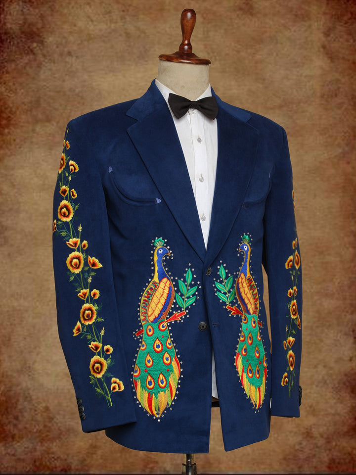 Retro Peacock Print Long Sleeves Blazer