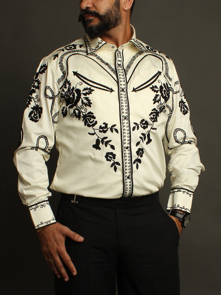 Versatile Ivory Cowboy Print Shirt