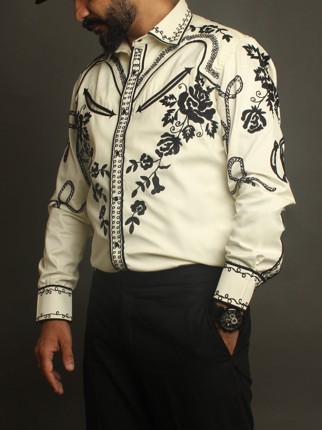 Versatile Ivory Cowboy Print Shirt