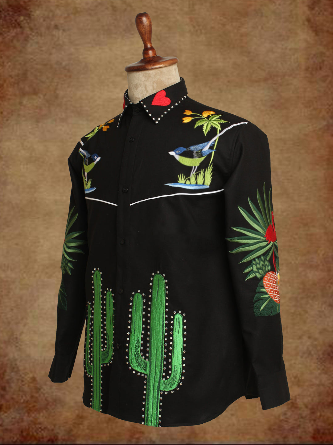 Retro Western Bird & Cactus Print Shirt