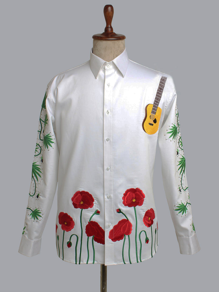 Retro Western Guitar Flowers Print Shirt