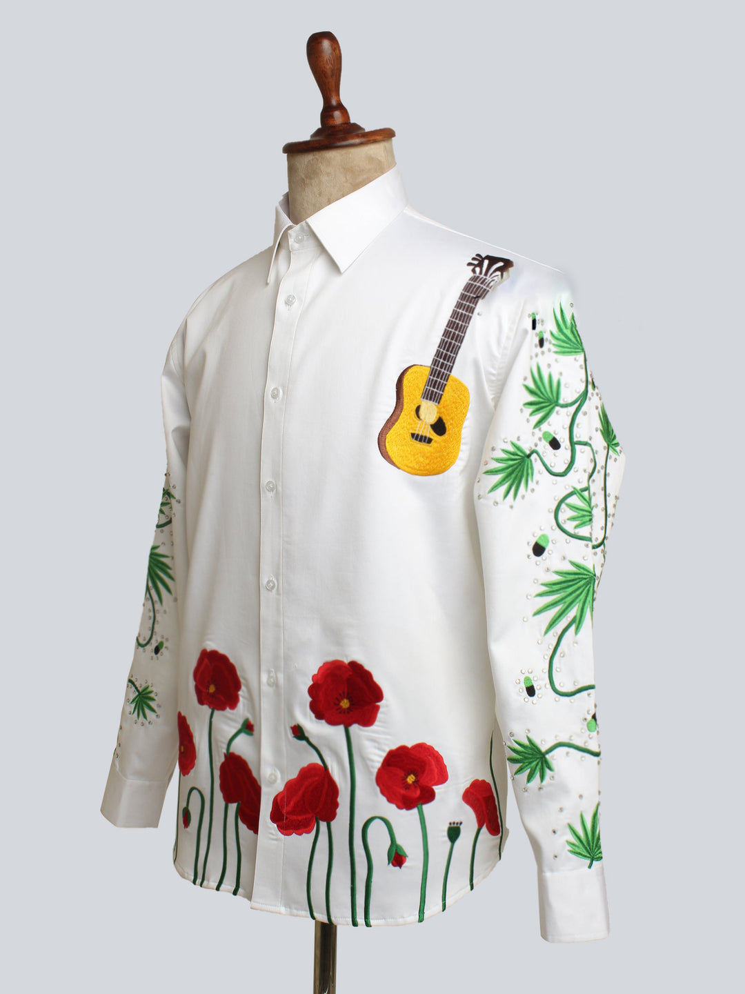 Retro Western Guitar Flowers Print Shirt