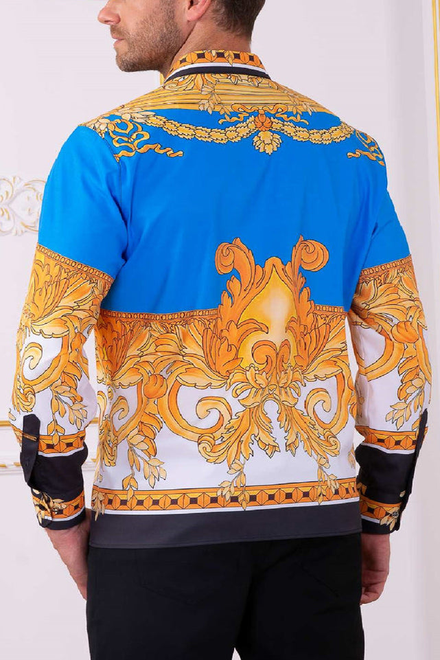 Chic Colorblock Baroque Print Long Sleeves Shirt