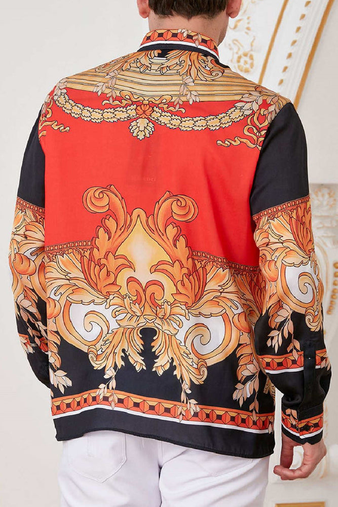 Chic Colorblock Baroque Print Long Sleeves Shirt