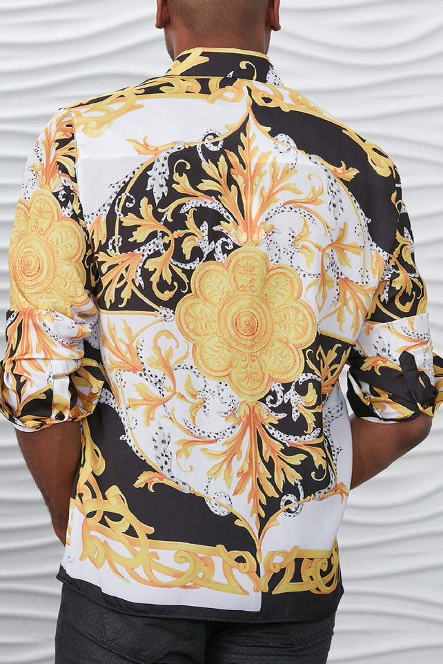 Renaissance Colorblock Baroque Print Long Sleeves Shirt