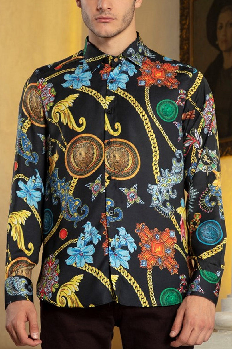 Luxurious Chain Floral Print Long Sleeves Shirt