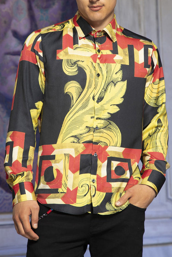 Gorgeous Gold Badge Print Long Sleeve Shirt