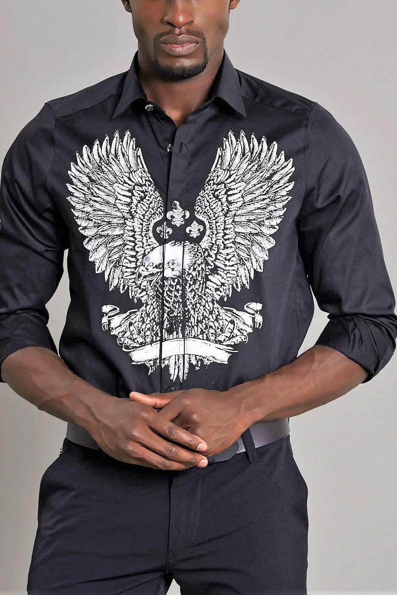 Retro Angel Wings Print Long Sleeved Shirt