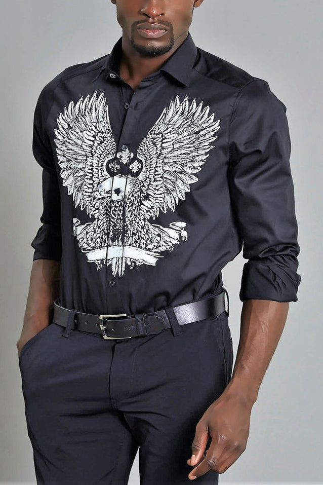 Retro Angel Wings Print Long Sleeved Shirt