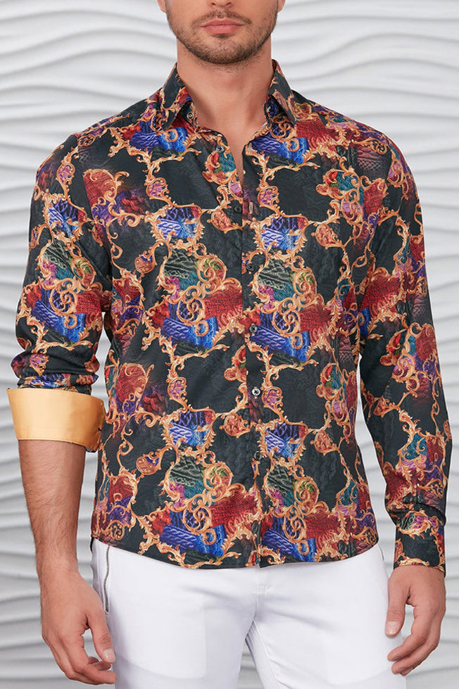 Multicolor Baroque Faded Print Long Sleeved Shirt