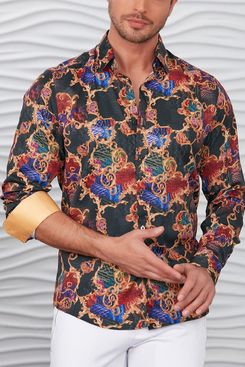 Multicolor Baroque Faded Print Long Sleeved Shirt