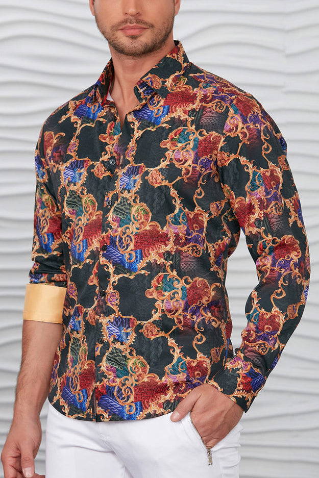 Multicolor Baroque Faded Print Long Sleeved Shirt