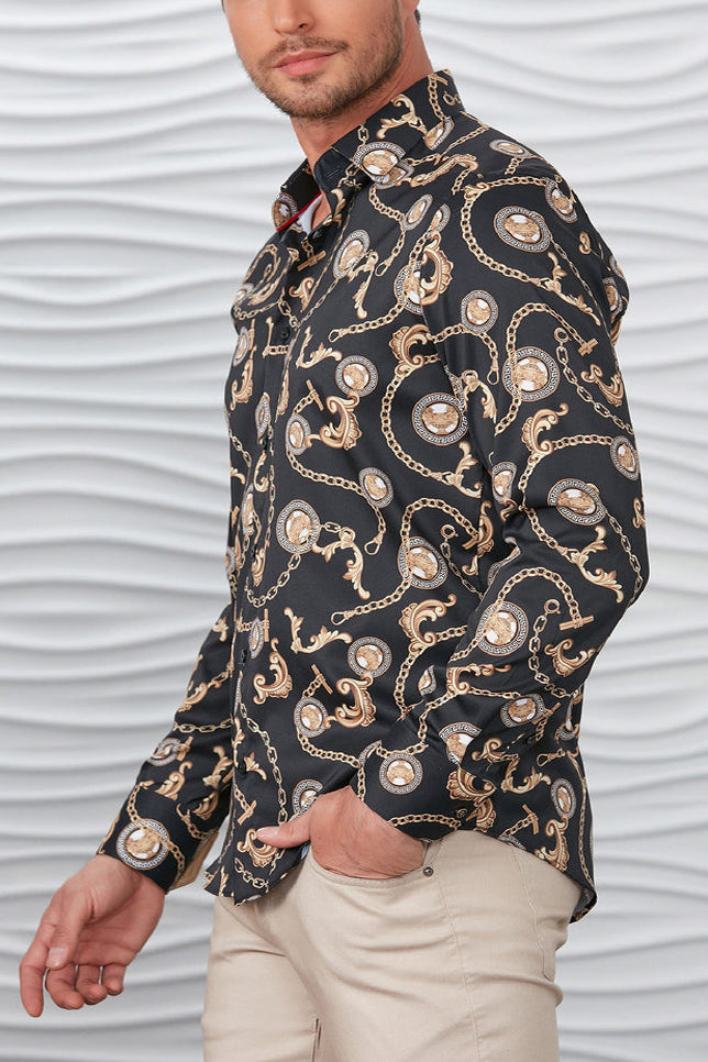 Classic Black & white Vase Chain Print Shirt