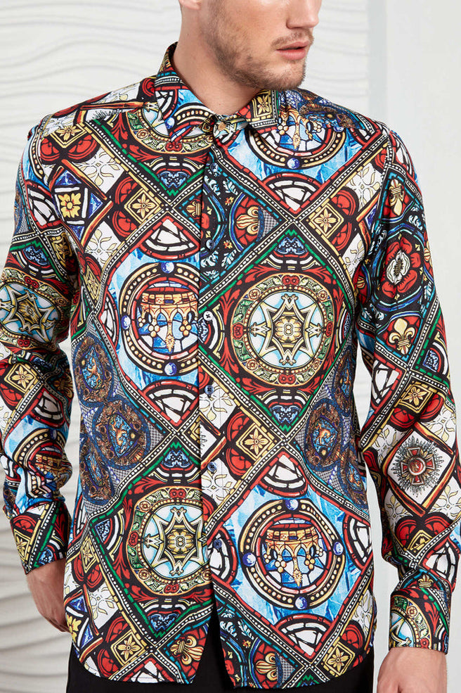 Retro Crown & Symbol Print Long Sleeves Shirt