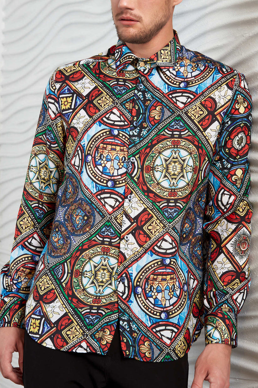 Retro Crown & Symbol Print Long Sleeves Shirt