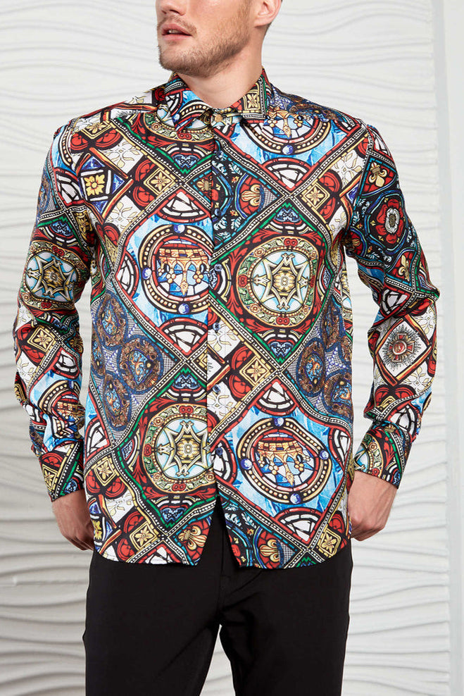 Retro Crown & Symbol Print Long Sleeves Shirt