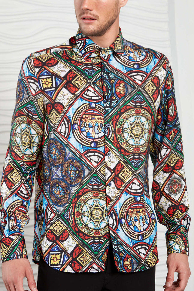 Retro Crown & Symbol Print Long Sleeves Shirt