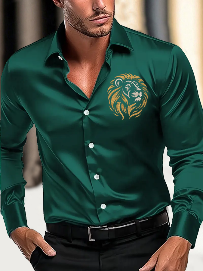 Gorgeous Lion Head Print Satin Shirt