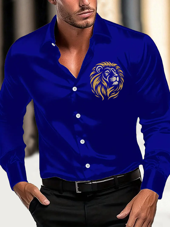 Gorgeous Lion Head Print Satin Shirt