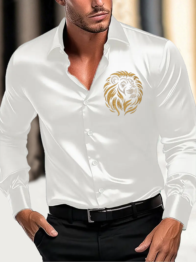 Gorgeous Lion Head Print Satin Shirt