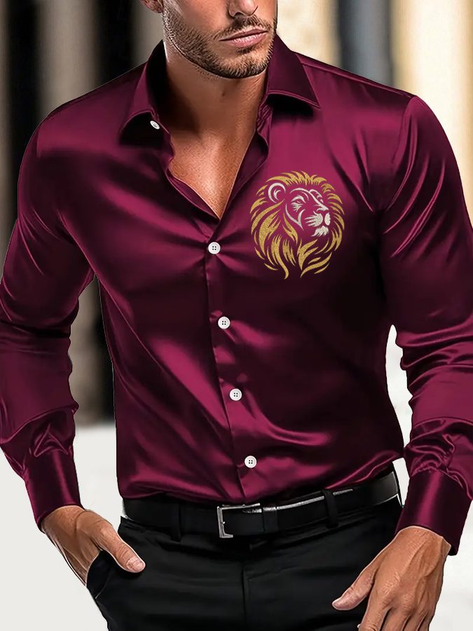 Gorgeous Lion Head Print Satin Shirt