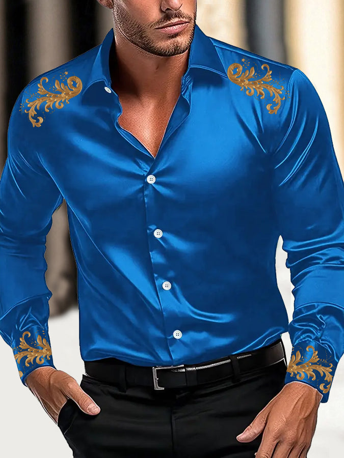 Gorgeous Baroque Lace Print Satin Shirt