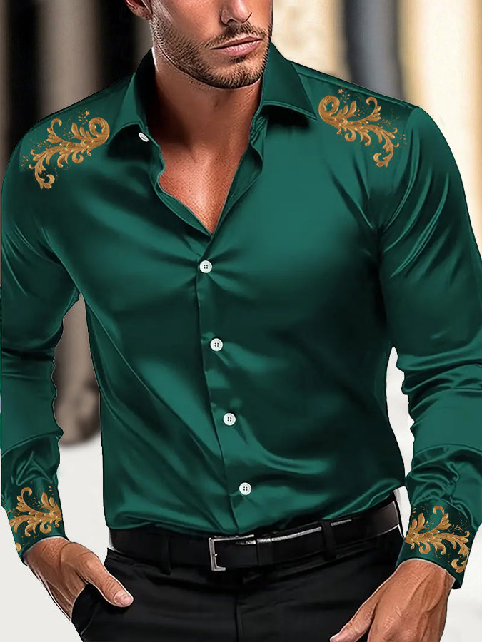 Gorgeous Baroque Lace Print Satin Shirt