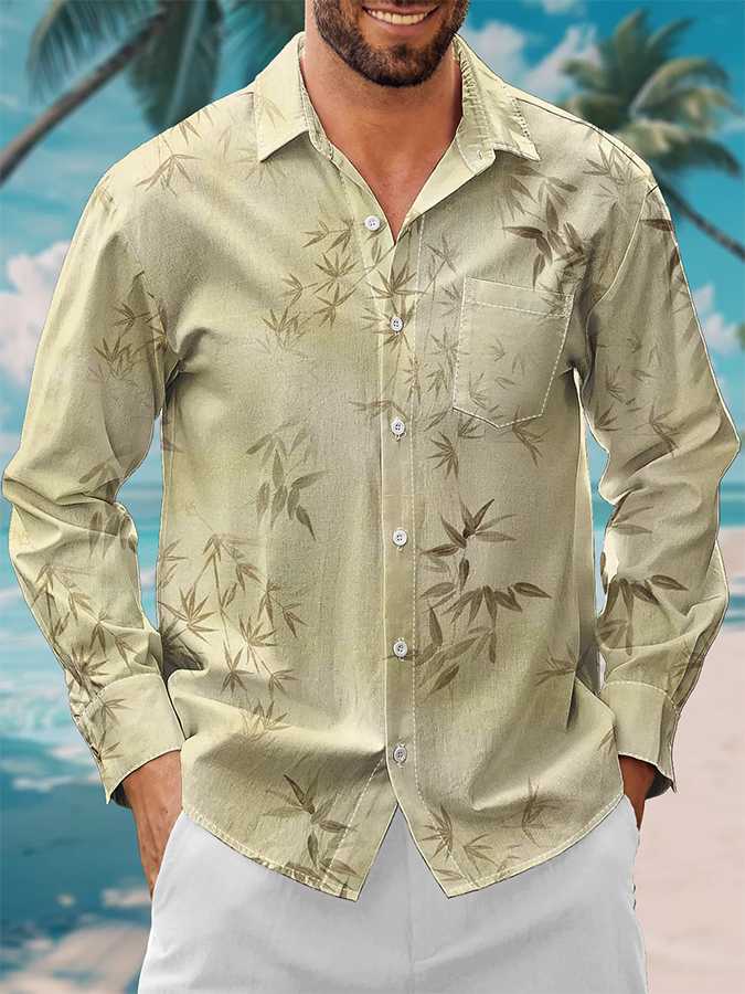 Holiday Light Green Bamboo Leaf Print Shirt