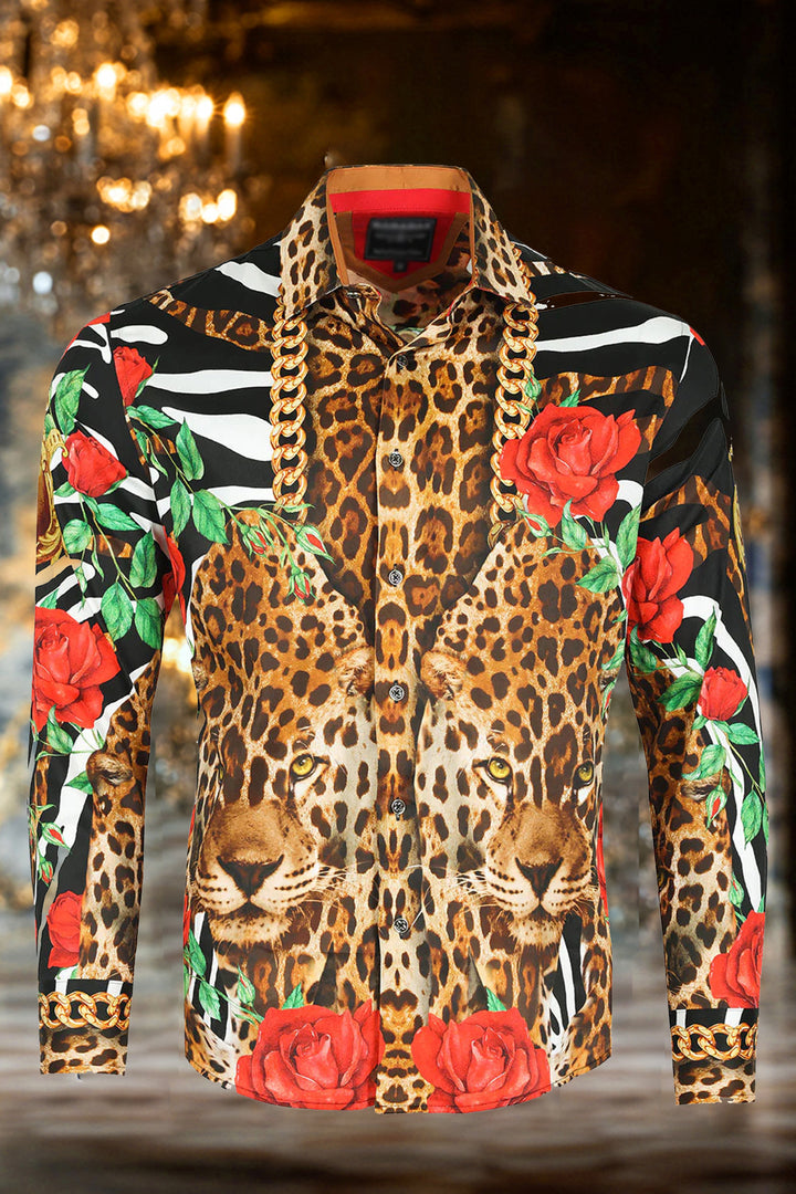 Art Rose & Cheetah Print Long Sleeves Shirt