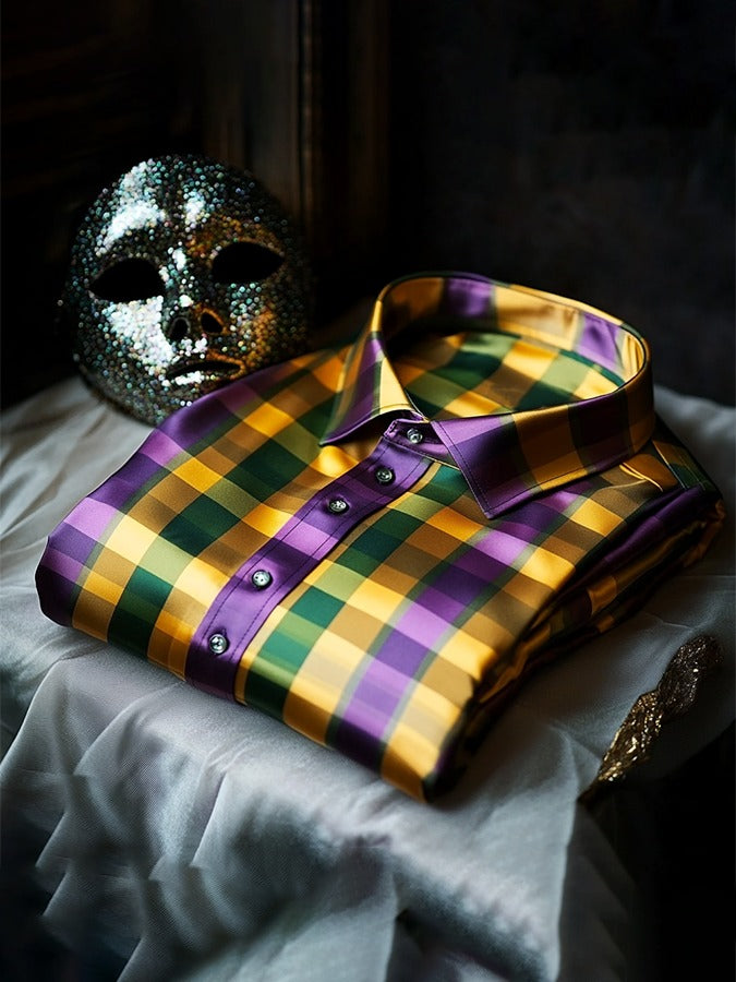 Mardi Gras Plaid Long Sleeve Shirt