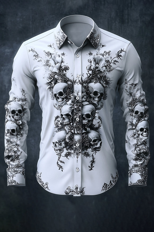 Valentine's Day Skull Print Long Sleeve Shirt