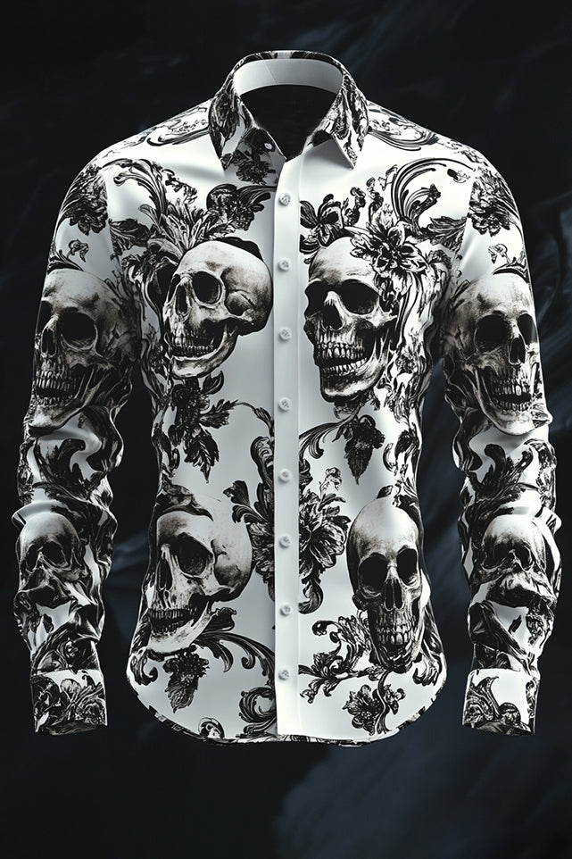 Valentine's Day Skull Print Long Sleeve Shirt