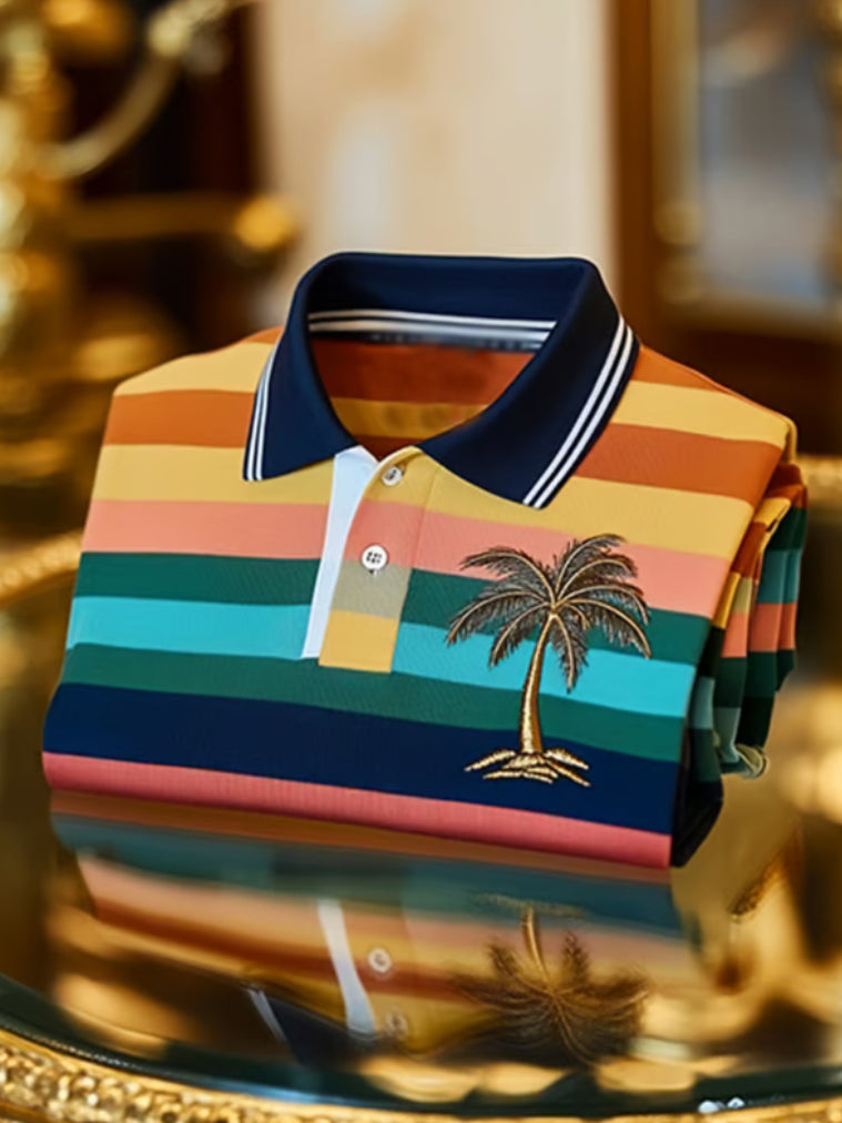 Colourful Striped & Tree Print Polo Shirt