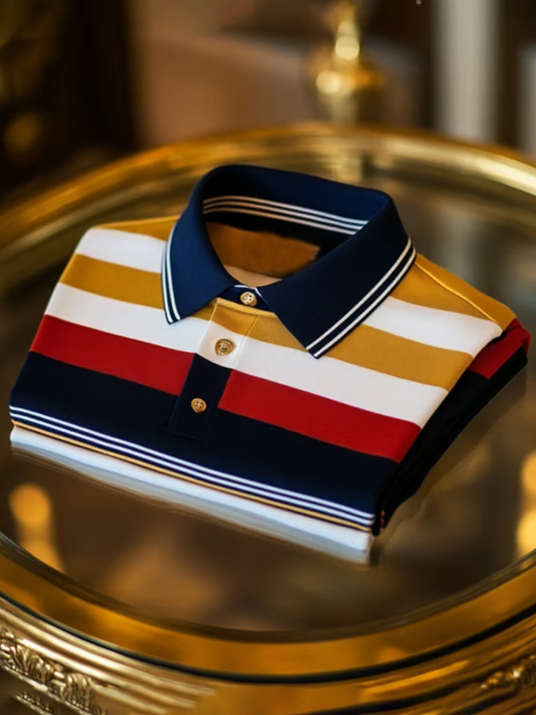 Retro Colourful Striped Print Polo Shirt