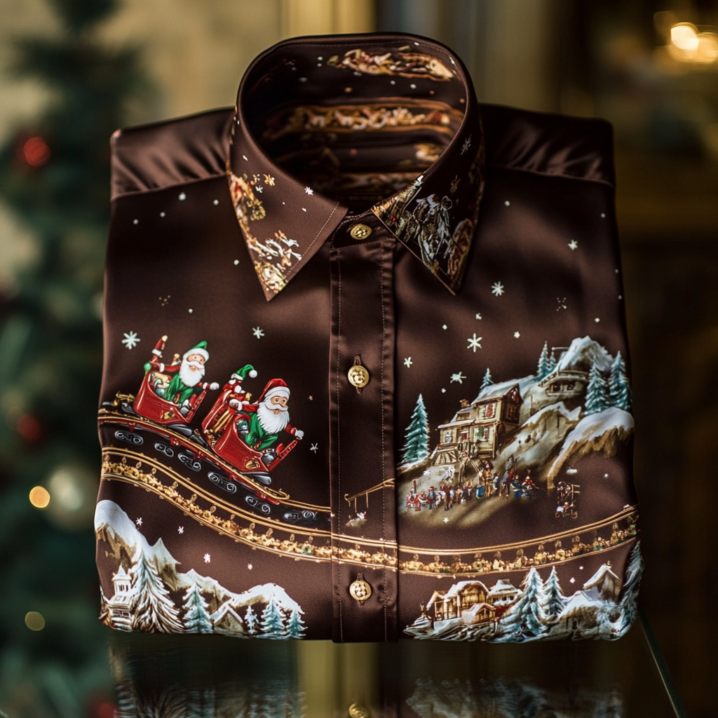 Christmas Premium Craftsman Collection Beautifully Patterned Men's Luxury Silk Long Sleeve Shirt