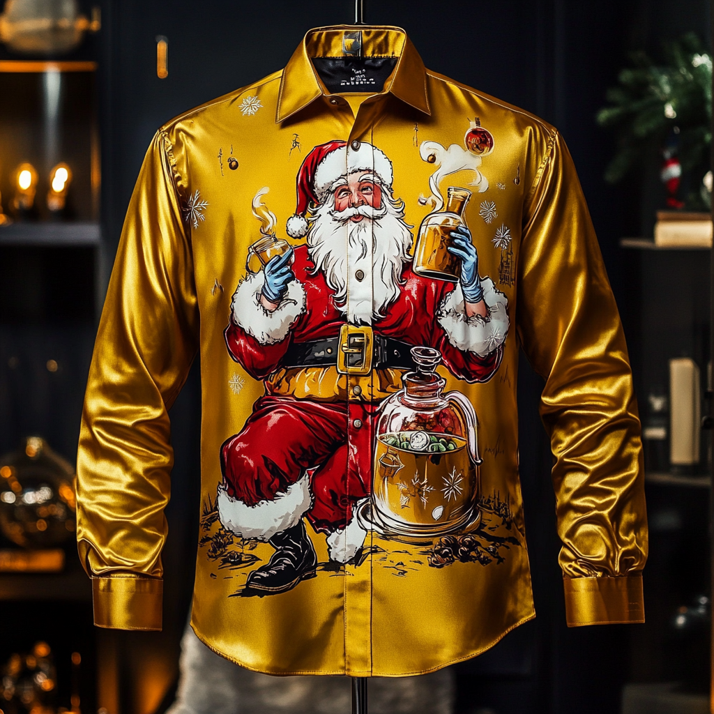 Christmas Premium Craftsman Collection Beautifully Patterned Men's Luxury Silk Long Sleeve Shirt