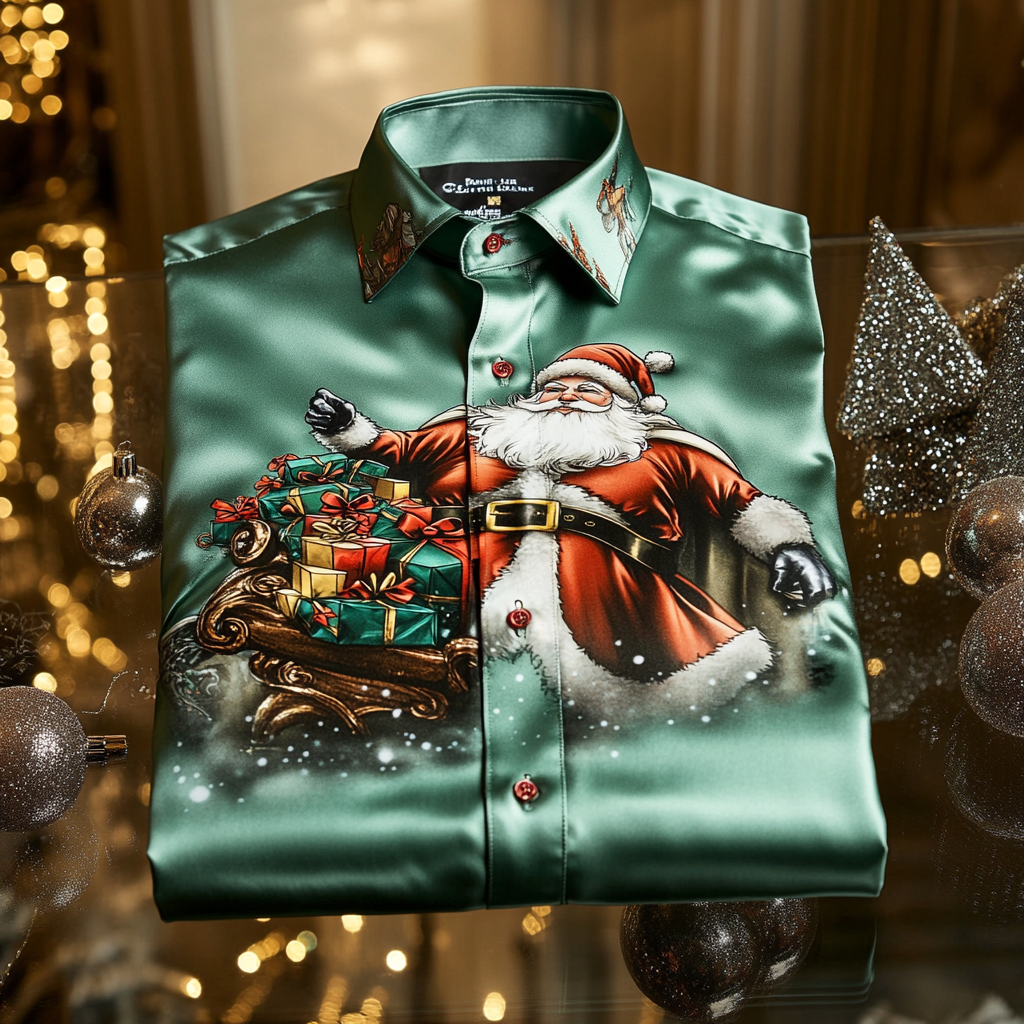 Christmas Premium Craftsman Collection Beautifully Patterned Men's Luxury Silk Long Sleeve Shirt