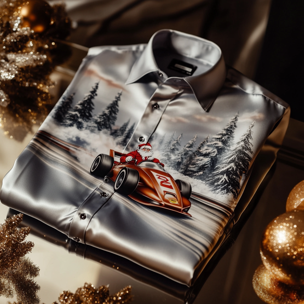 Christmas Premium Craftsman Collection Beautifully Patterned Men's Luxury Silk Long Sleeve Shirt