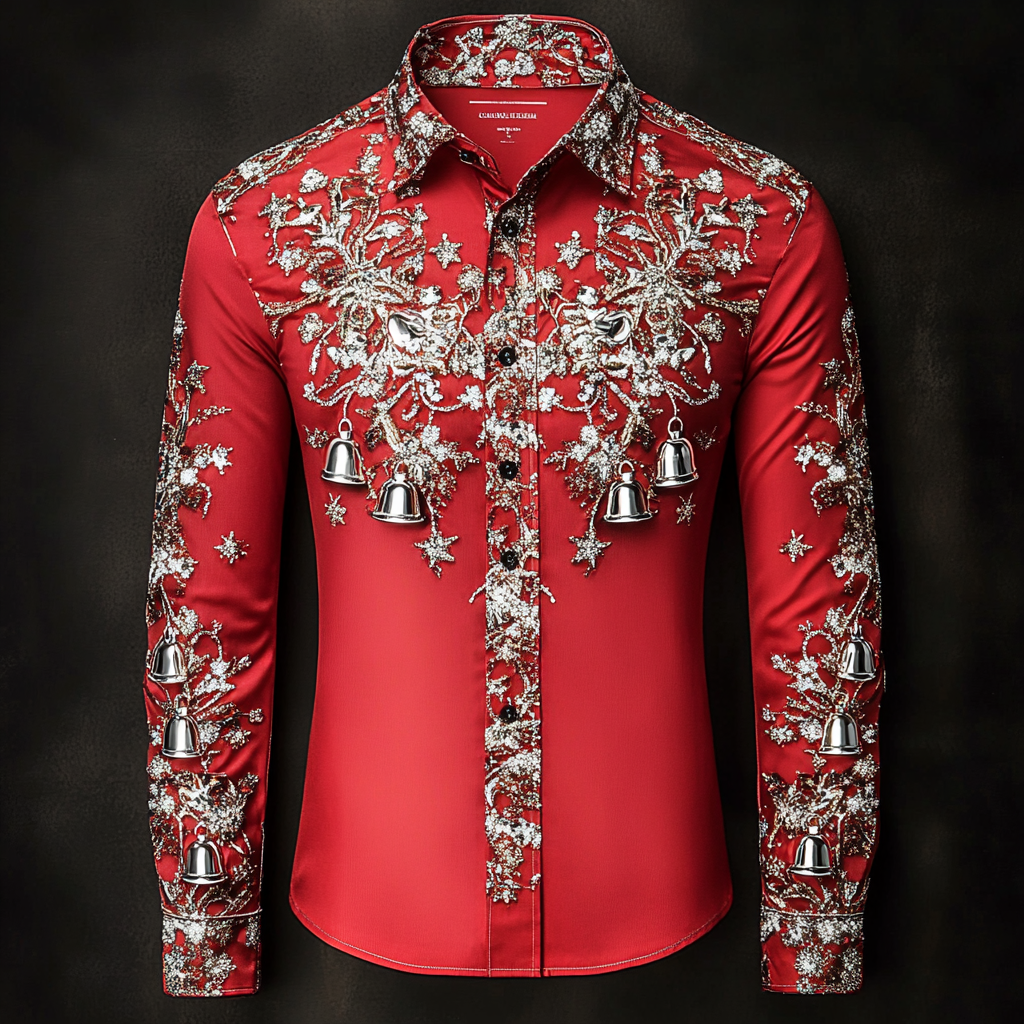 Christmas Premium Craftsman Collection Beautifully Patterned Men's Luxury Silk Long Sleeve Shirt