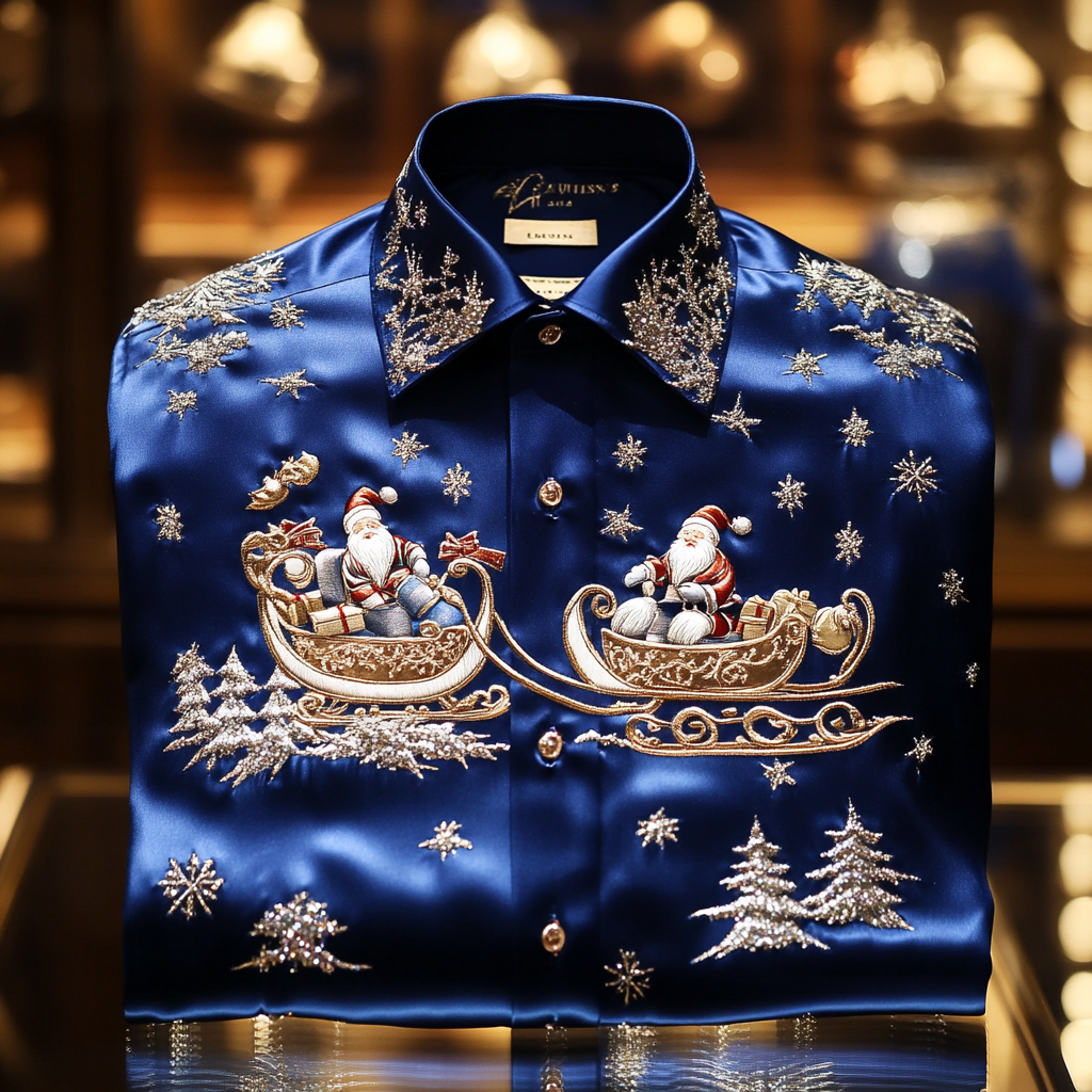 Christmas Premium Craftsman Collection Beautifully Patterned Men's Luxury Silk Long Sleeve Shirt