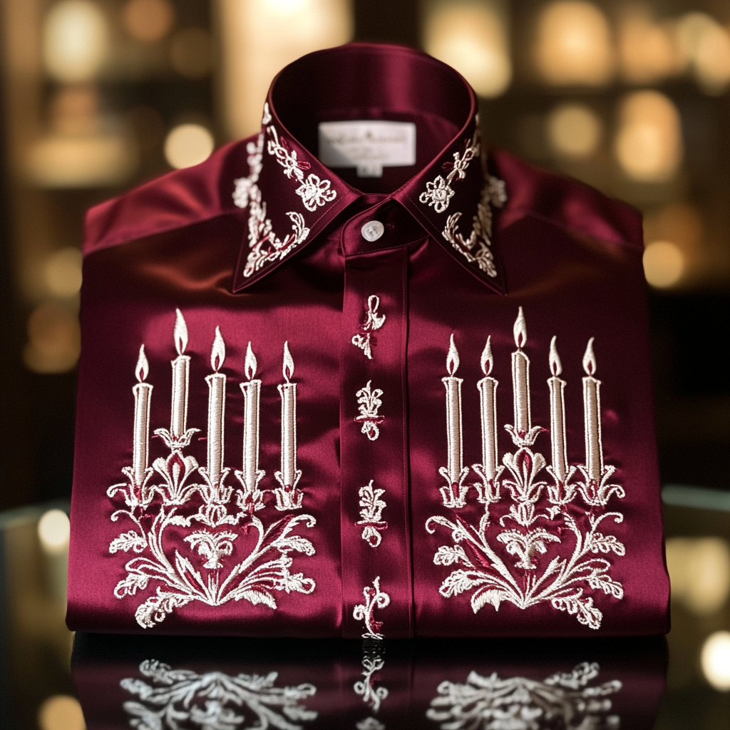 Christmas Premium Craftsman Collection Beautifully Patterned Men's Luxury Silk Long Sleeve Shirt