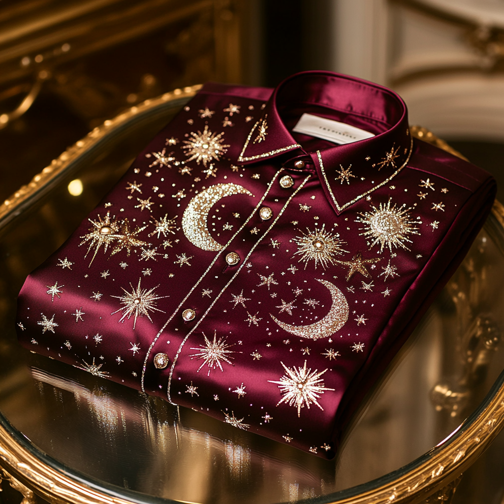 Christmas Premium Craftsman Collection Beautifully Patterned Men's Luxury Silk Long Sleeve Shirt